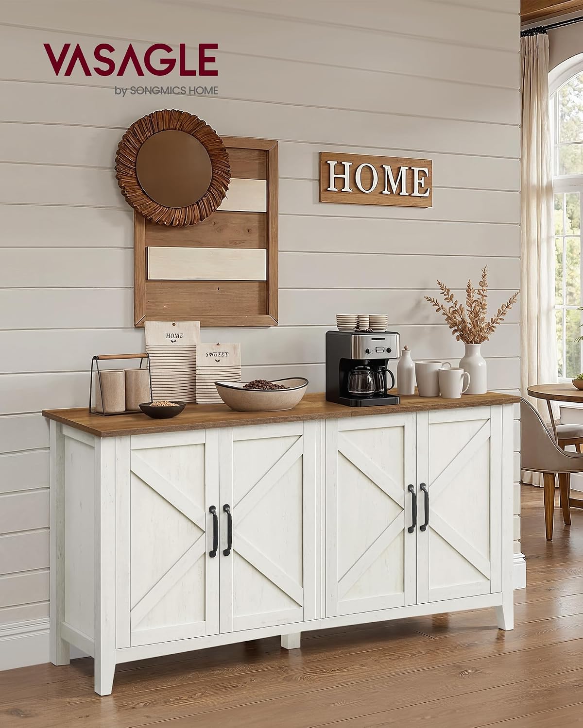 VASAGLE Buffet Cabinet, Coffee Bar, Adjustable Shelf