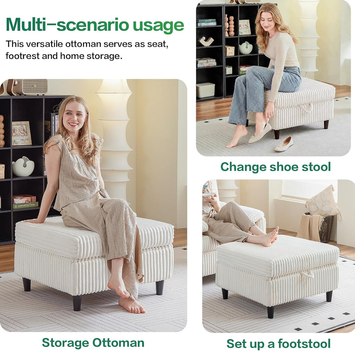 Modern Ottoman with Storage for Modular Sectional Sofa, Beige