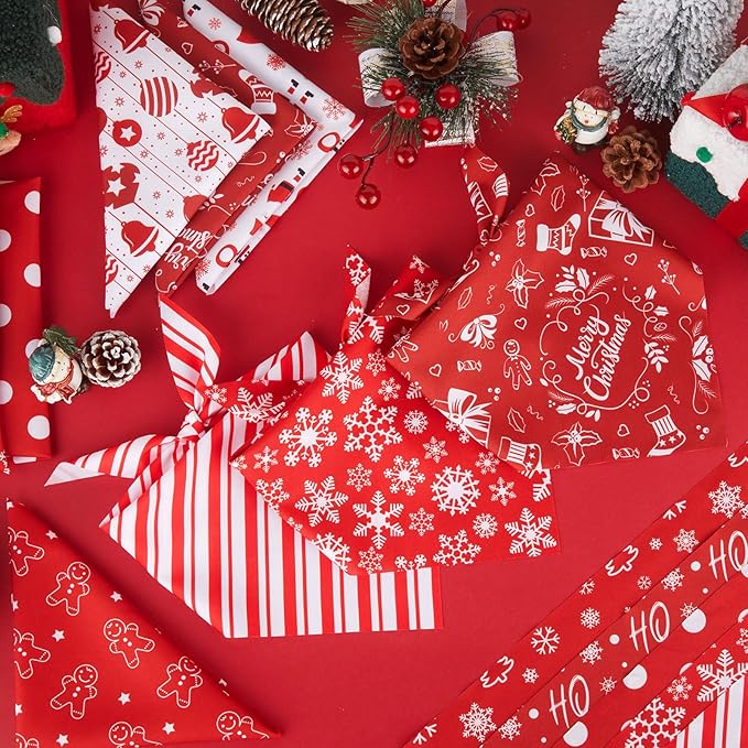 Abbylike 50 Pcs White and Red Dog Bandanas Bulk Polka Dots Stripes Snowflake Bandanas for Dog Triangle Kerchief Bibs Scarf for Pet Party Costume Photo Props Accessories, 25 Styles (25.6 x 17.7 x 17.7)