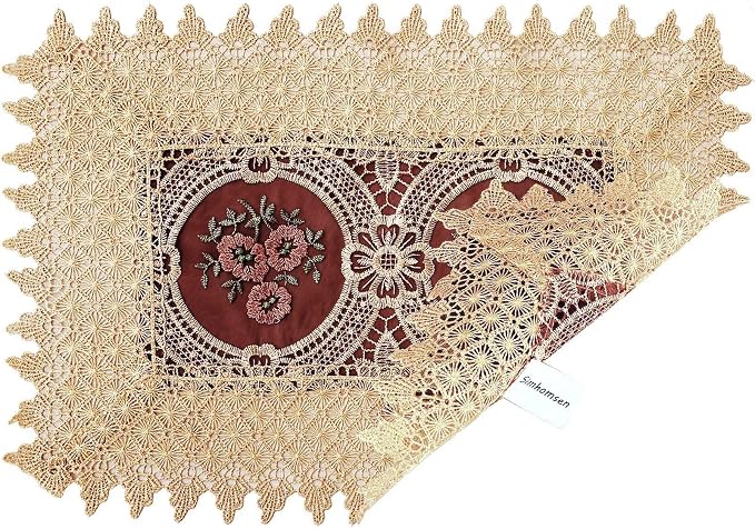 Set of 4 Burgundy Lace Table Placemat Rectangular 12 × 18 Inch