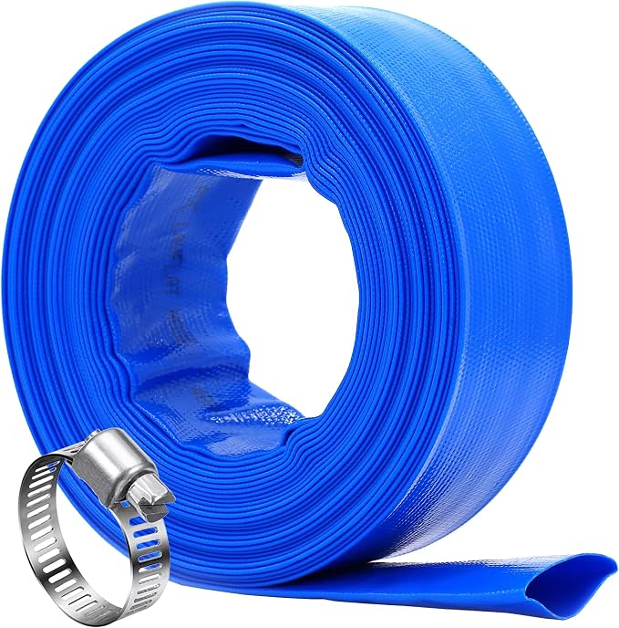 DAVCO 2" x 50 ft Pool Backwash Hose, Heavy Duty Reinforced Blue PVC Lay Flat