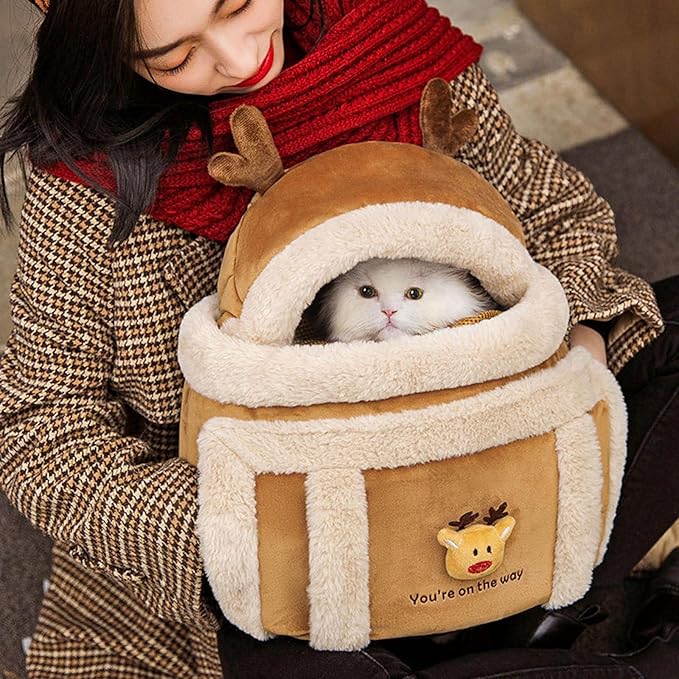 Pet Carrier Backpack Warm Travel Bag for Cat Dog Portable Small Animal Cage Outgoing Plush Bag Cat Winter Travel Bag