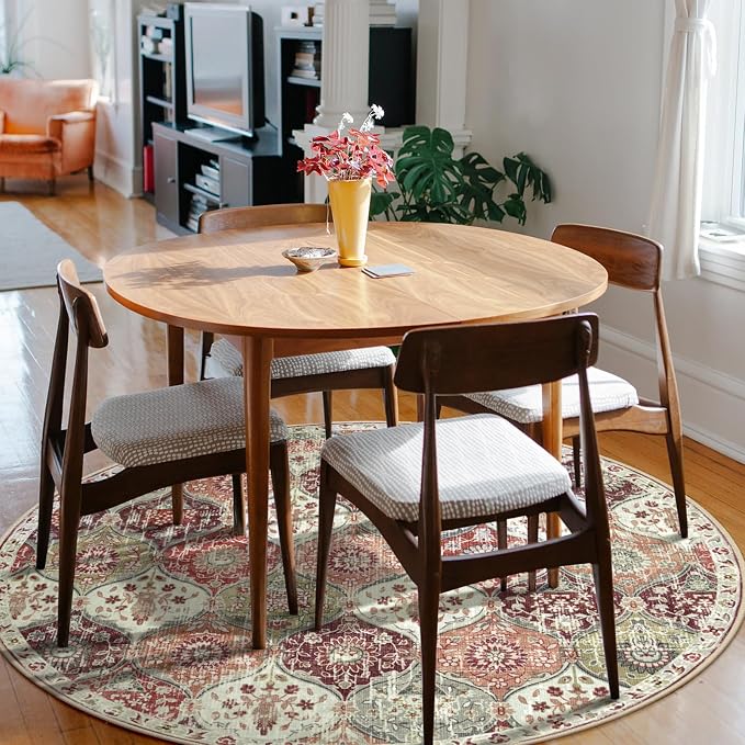 Lahome Moroccan Trellis Washable Round Rugs, Non-Slip Soft Round Rug 4ft