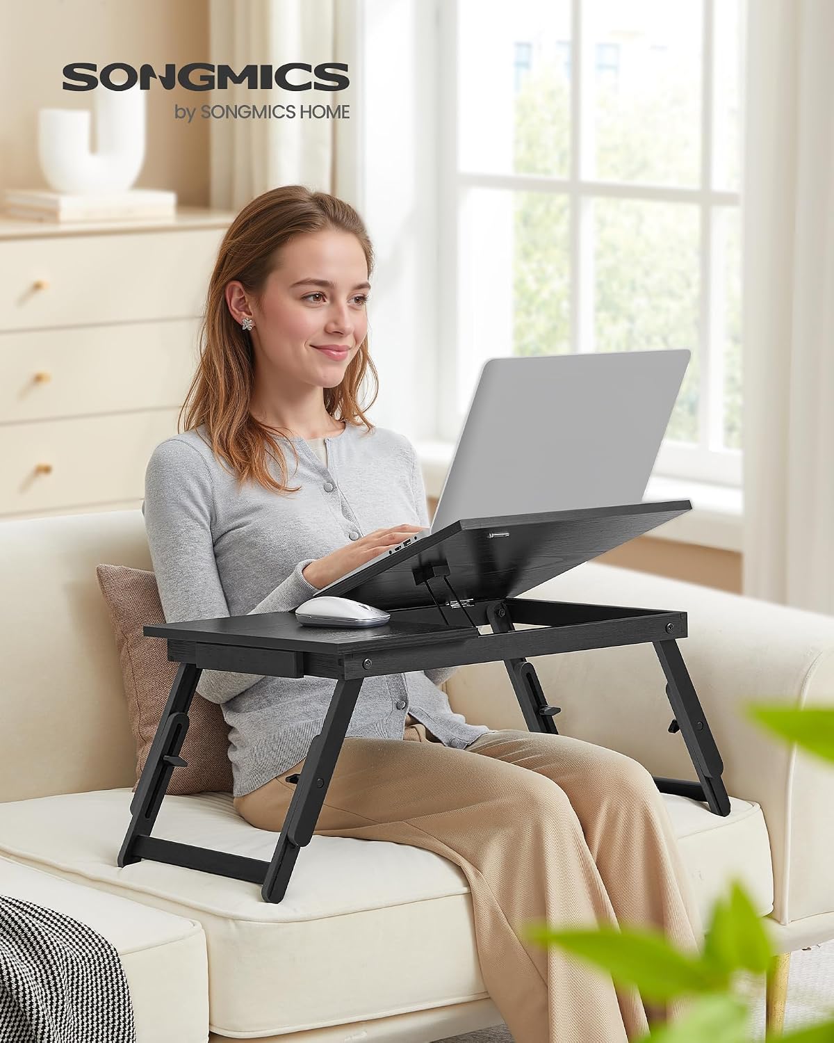 SONGMICS Bed Laptop Desk, Folding Bed Table Adjustable Angle and Height