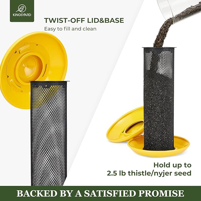 Kingsyard 2 Pack Finch Feeders for Outdoors Hanging, Metal Mesh Tube Bird Feeder for Nyjer/Thistle Seed, 2.5 lbs Large Capacity (Yellow)