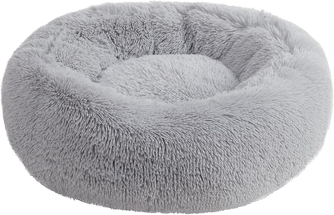 Juicy Couture Devon Faux Fur Small Gray Round Pet Bed for Dogs and Cats