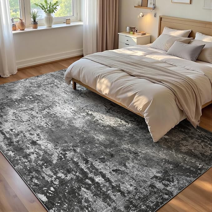 Ompaa Living Room Rug 5x7 Black Area Rug Machine Washable Boho Carpet Non Slip