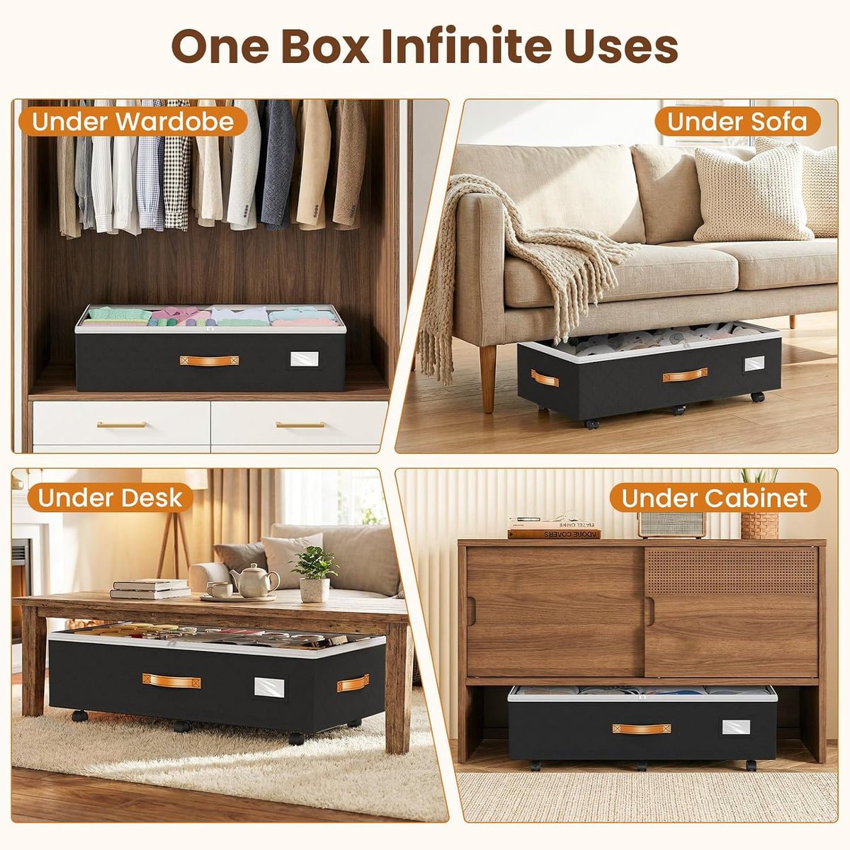 Budding Joy 80L 2 Pack Adjustable Under Bed Storage with Wheels