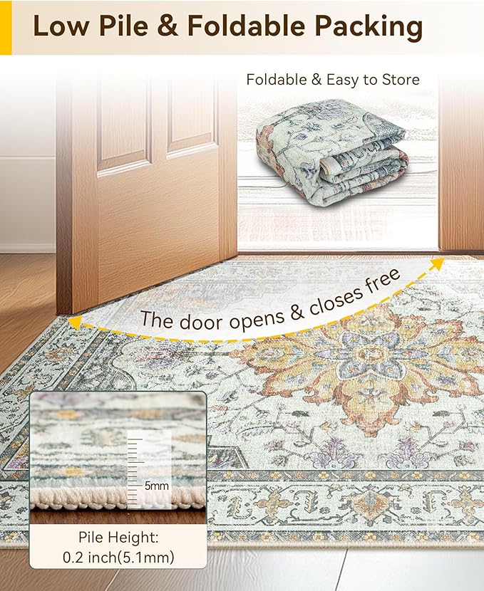 RELEANY Area Rugs Large 9'x12' Washable Non-Slip, Floral Vintage Distress