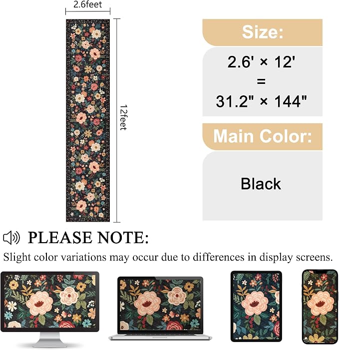 DUKINO 2.6x12 Kitchen Runner Rug, Lightweight Floral Washable Rug