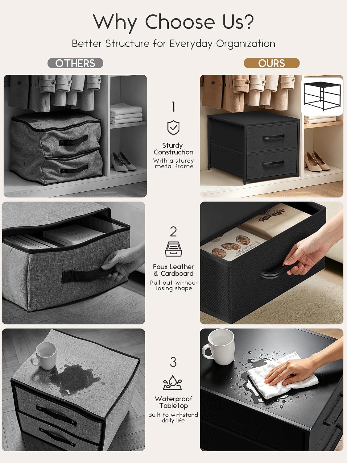 Homsorout 2 Drawers for Closet -Small Fabric Dresser Closet Storage