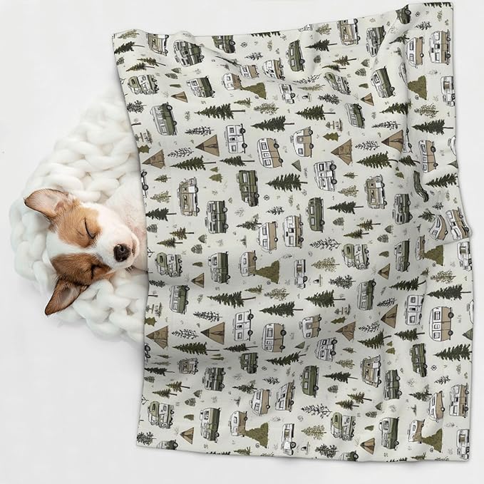 Waterproof Dog Blanket Soft Pet Blanket for Puppy Cat, Fleece Cat Throw Blankets for Furniture Bed Couch Sofa Reversible - Camp Van 2