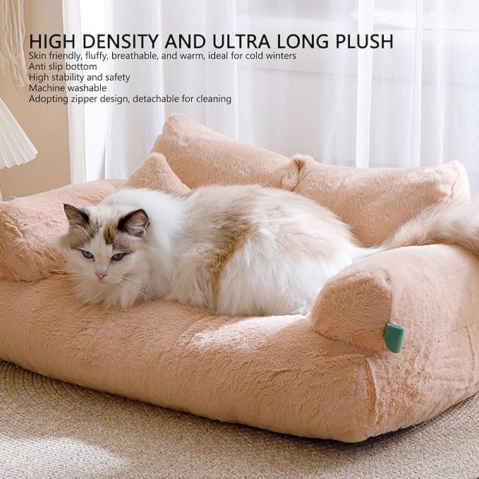 Pet Sofa Bed, Cat and Dog Couch Bed with Removable Washable Cover, Soft Plush Warm Pet Furniture with Anti Skid Bottom for Indoor Cats and Small Dogs (XL)