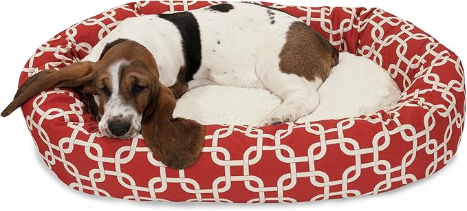 Majestic Pet 32 Inch Links Sherpa Calming Dog Bed Washable – Cozy Soft Round Dog Bed with Spine for Head Support - Fluffy Donut Dog Bed 32x23x7 (inch) – Round Pet Bed Medium - RED
