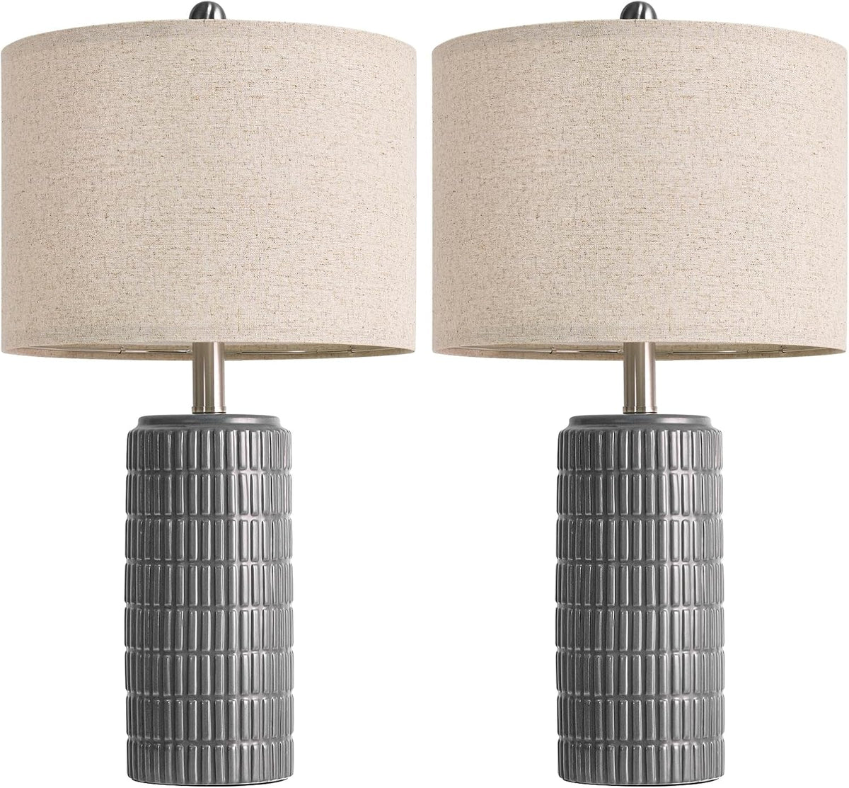 PoKat 23" Ceramic Dark Gray Table Lamps Set of 2 for Living Room, Modern Bedside Lamps for Bedroom, Farmhouse Nightstand Lamp for Home Office Guest Room Sideboard Entryway Decor Gifts
