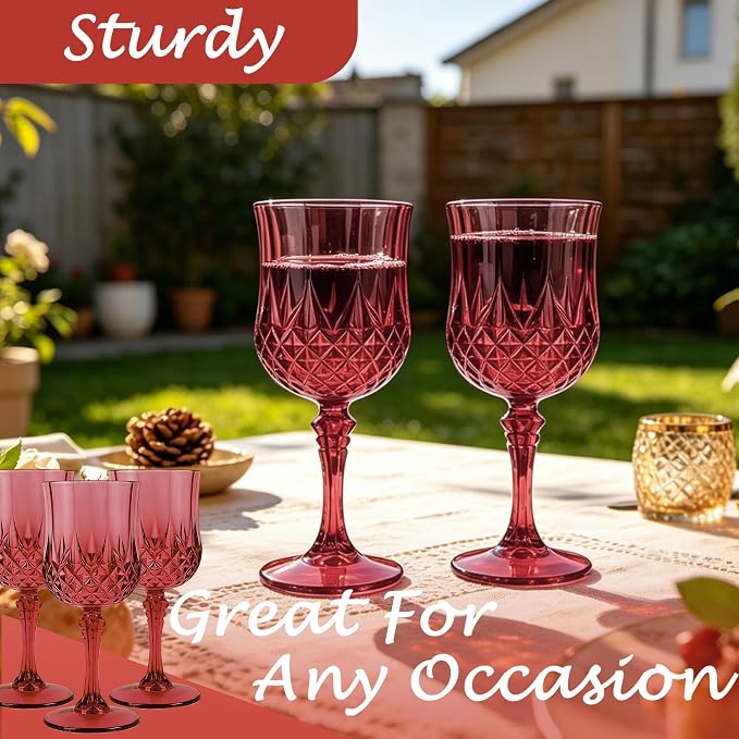 24Pack Plastic Wine Glasses, 7oz Vintage Goblets