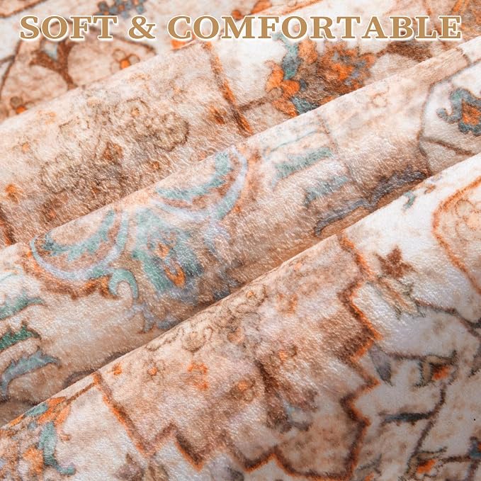 SERISSA Boho 8x10 Area Rugs Peach Cream, Washable Vintage Large Living Room Rug
