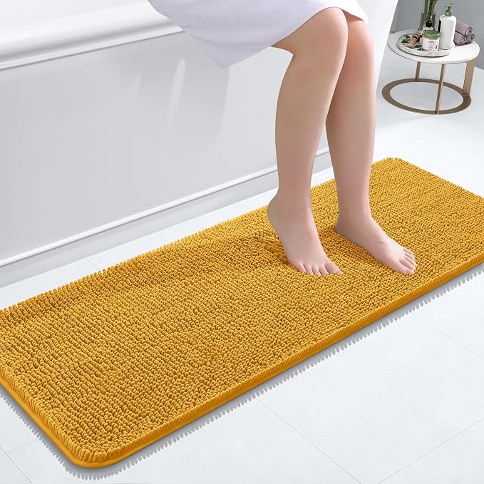 OLANLY Bathroom Runner Rugs 47x17, Soft Absorbent Chenille Bath Rugs, Rubber