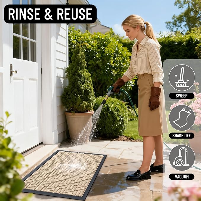 OLANLY Front Door Mat Outside Entrance 33x21, Heavy Duty Sturdy Natural Rubber