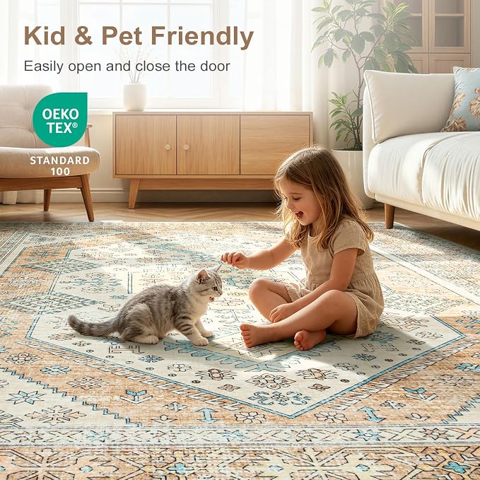 Lofus Vintage Living Room Rugs 8x10, Soft Machine Washable Area Rug
