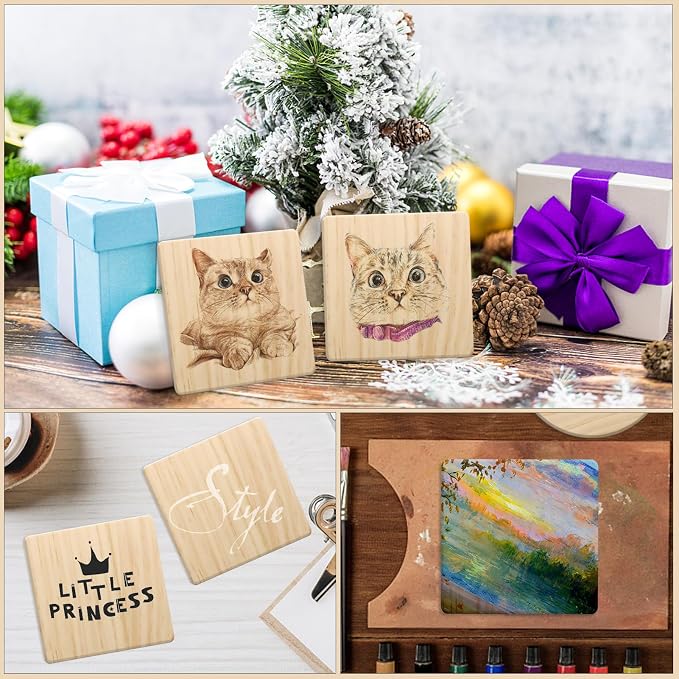 60 Pack 4 Inch Unfinished Square Wood Coasters