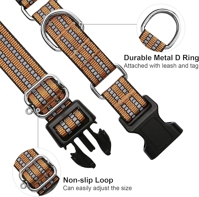 Martingale Dog Collar, Adjustable Nylon Reflective Collar with Quick Release Buckle (Turmeric Brown, Medium)