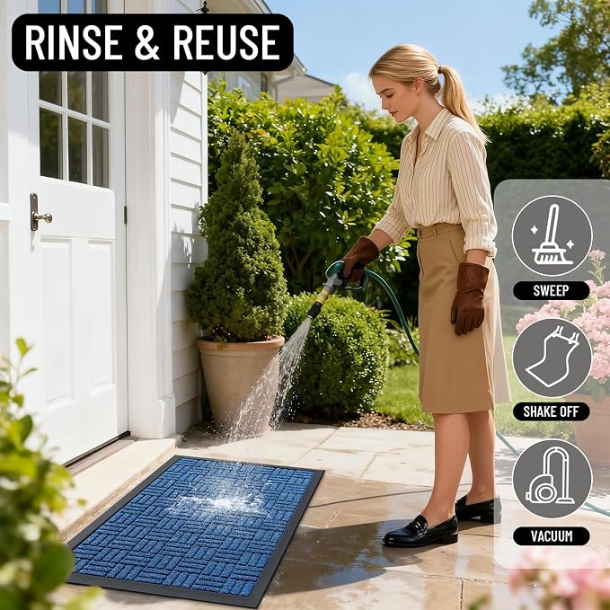 OLANLY Front Door Mat Outside Entrance 47x23, Heavy Duty Sturdy Natural Rubber