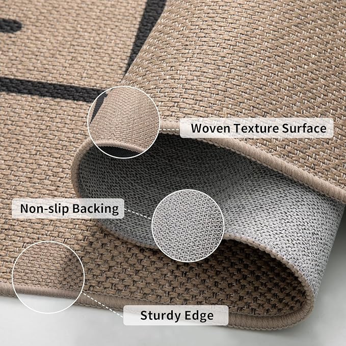 Tangsoo Easy Jute 2x3 Rug for Entryway, Small Washable Thin Outdoor Rug Modern