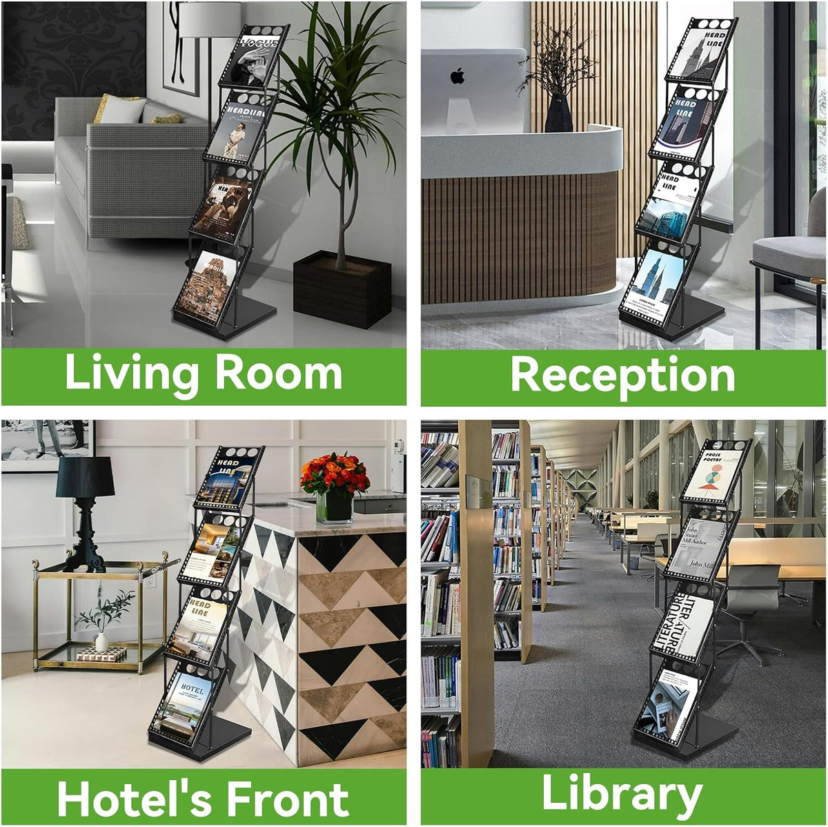 YDisplay Foldable Magazine Display Rack 4-Tier Brochure Literature Display Stand with Reinforced Base for Trade Show Literature Stand Ideal for Office Store Exhibition and Events