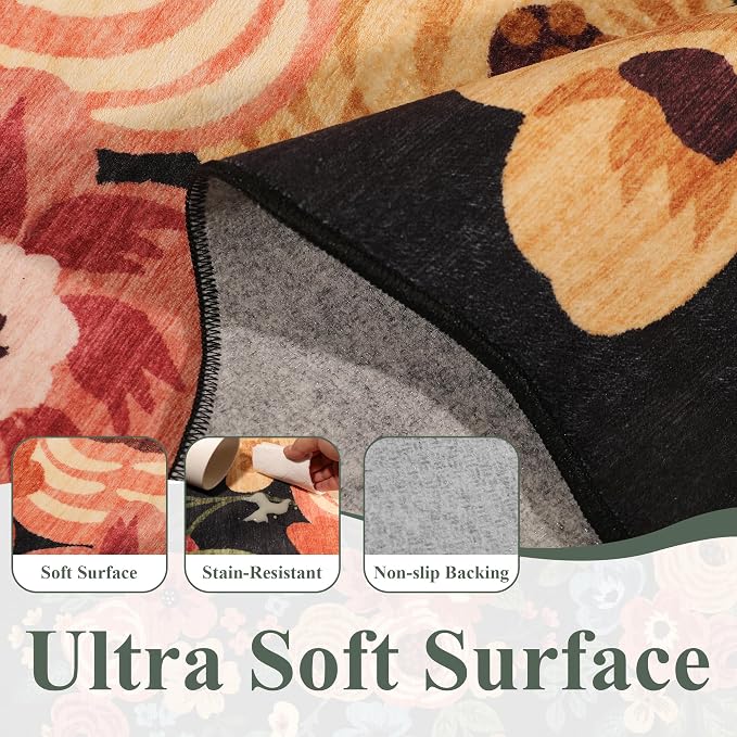DUKINO 2x14 Hallway Runner Rug, Non Slip Floral Washable Runner Rug
