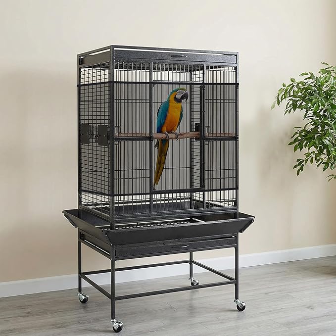 Fengek 2 Pcs Adjustable Bird Cage Cover & Seed Catcher Net - Stretchy Bird Cage Accessories for Night Cover & Seed Guard (Black)