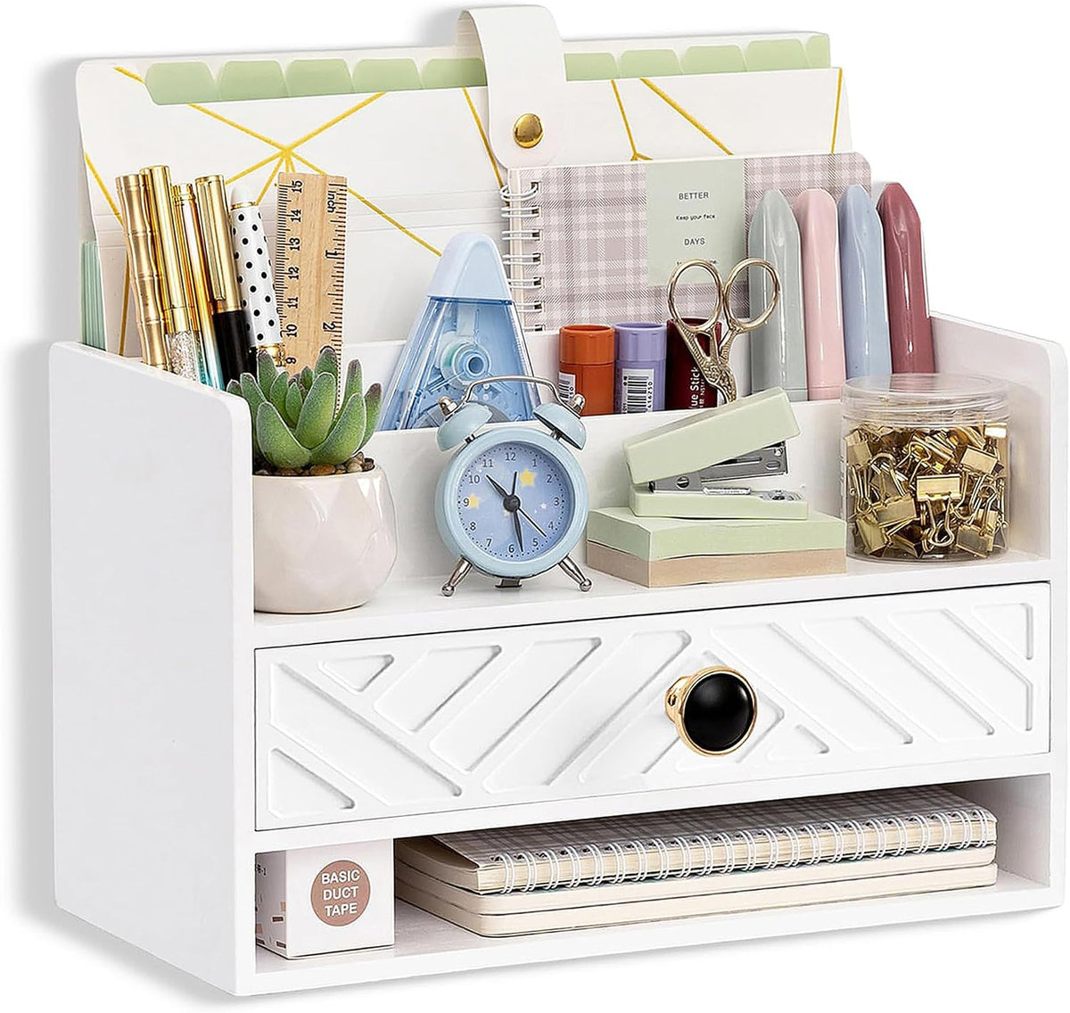 Desk Organizer with Drawer, Countertop Bill Mail Organizer and File Storage