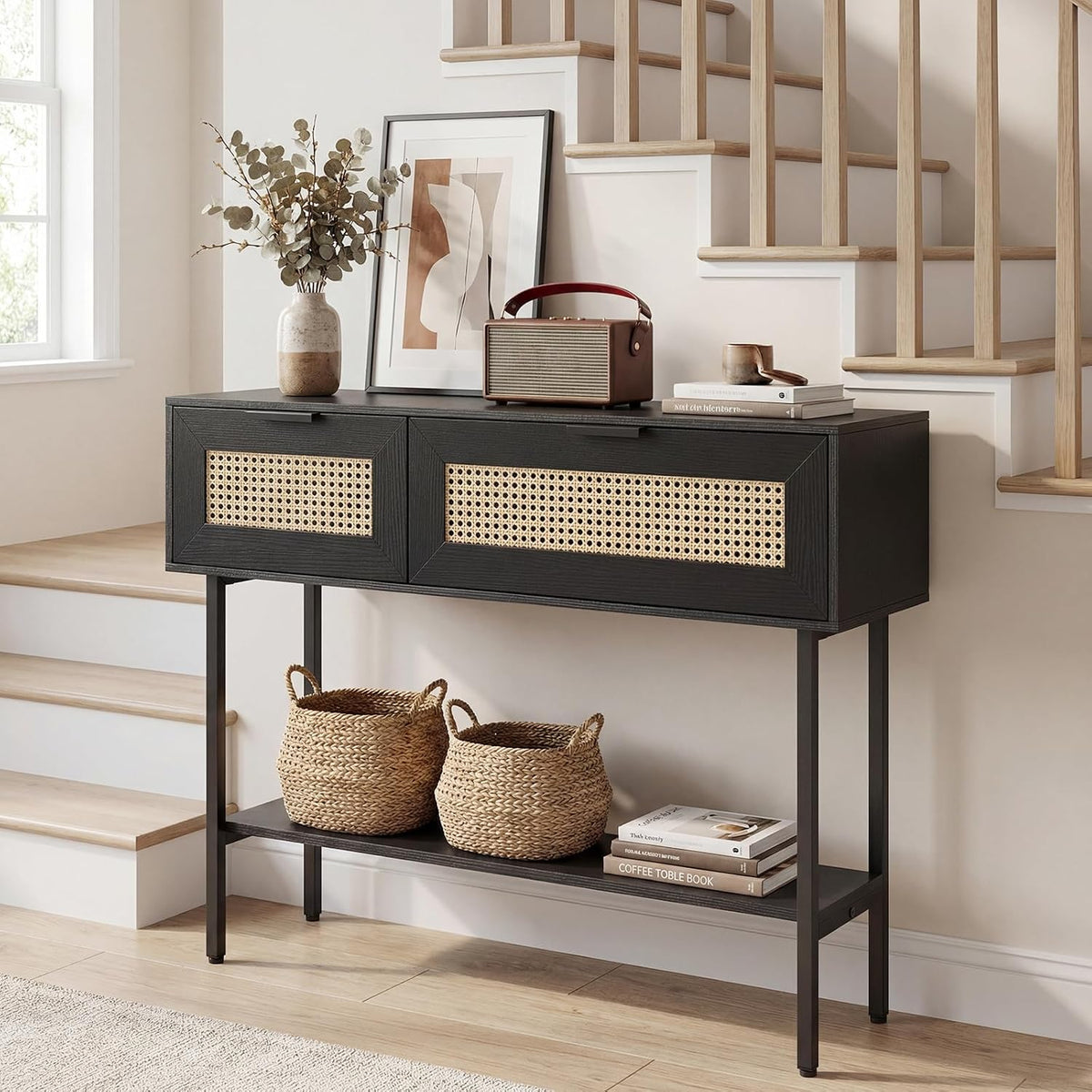 GIANTEX Rattan Console Table with Storage, 40" Long Boho Entryway Table
