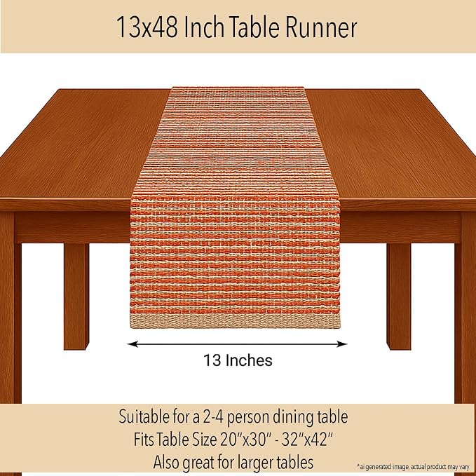 Natural Jute Table Runner, 13x48 Inch, Rust Orange | Vintage Boho Rustic Table