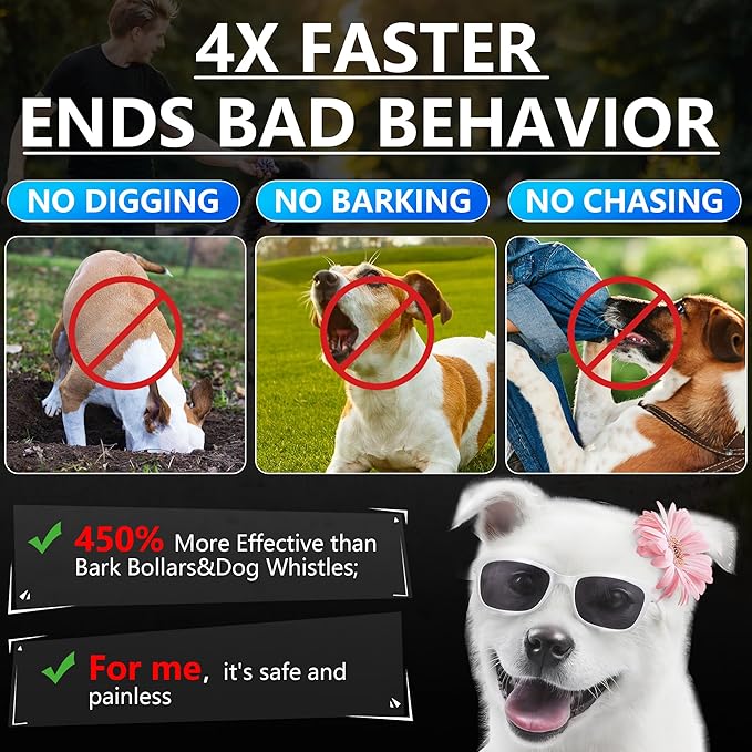 MODUS New Anti Barking Device, 4X Ultrasonic Emitters Dog Bark Deterrent Device, Rechargeable Handheld Dog Barking Control Devices Dog Training&Behavior Aids with 50ft Range Indoor Outdoor