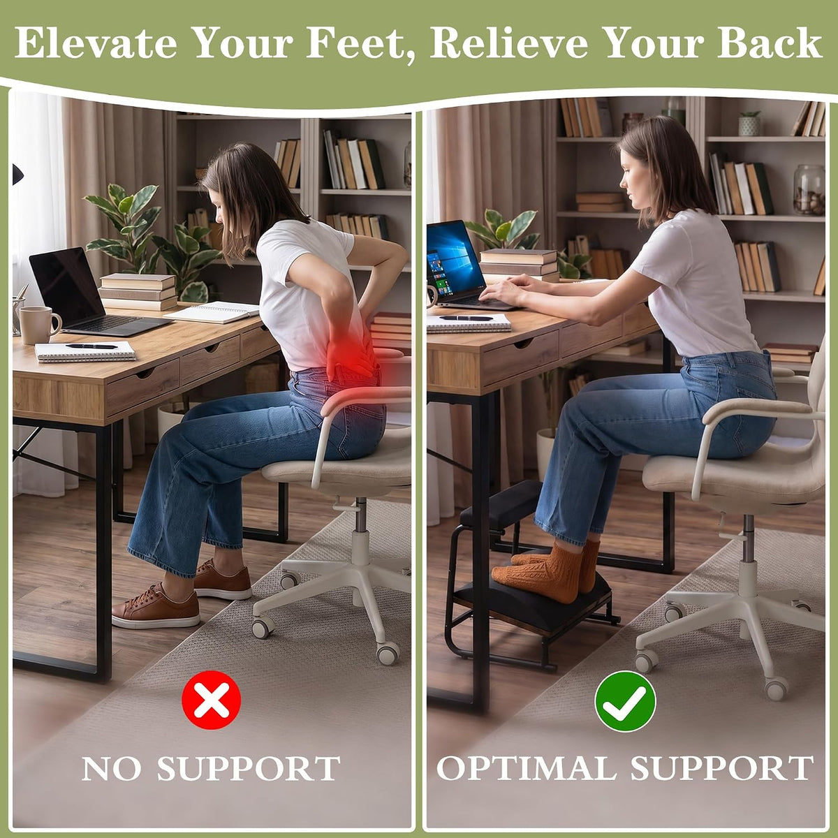 Double Step Foot Rest Under Desk, 5-Height Adjustable