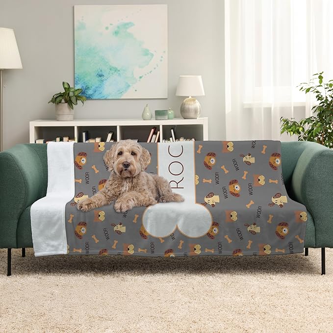 Prints Next Day – Custom 60" x 80" Sherpa Pet Lightweight Blanket with Name - Gift for Dog or Cat Owners - Personalized Couch Throw - Puppy Patterned - Printed in America