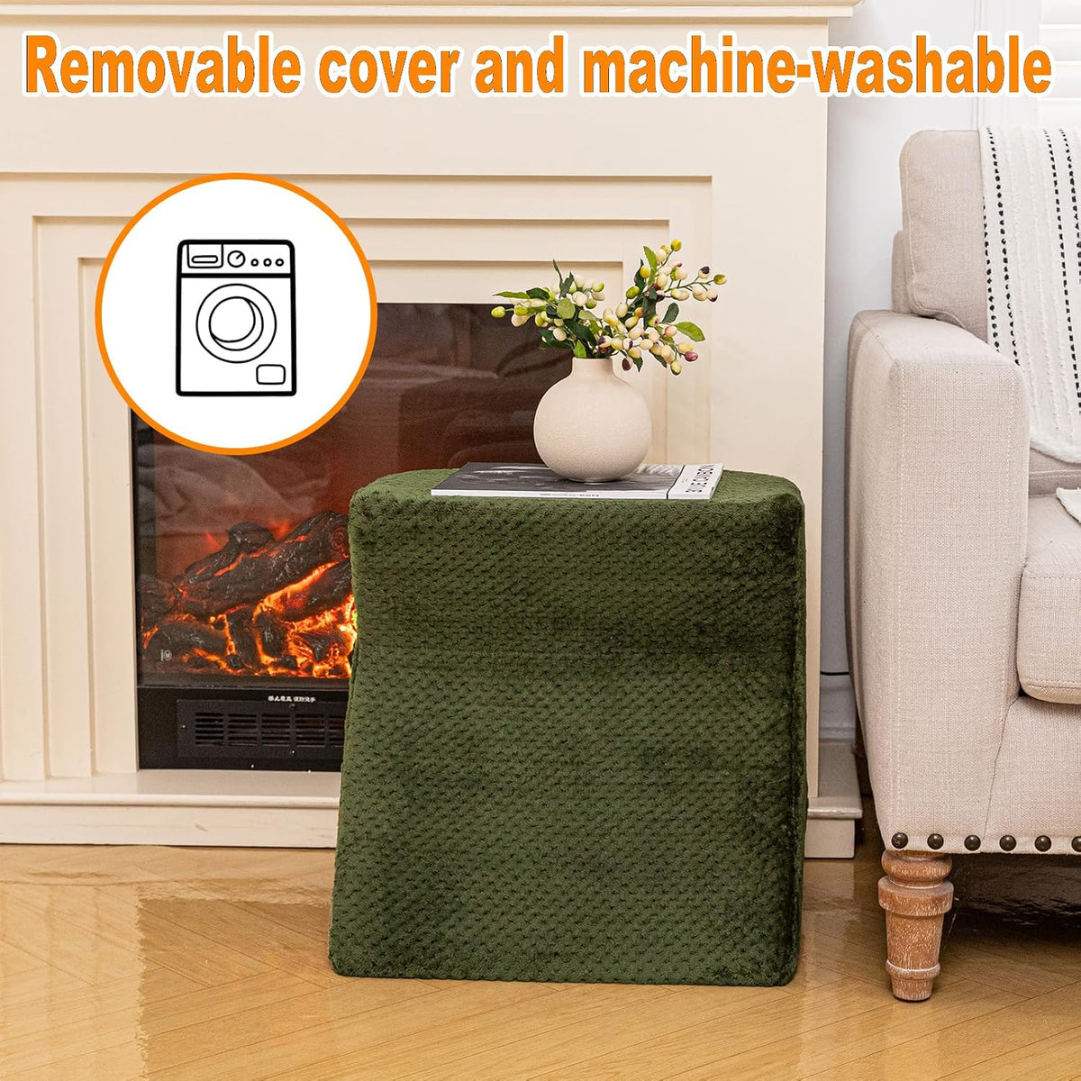 All-in-One Foam Pouf Ottoman with Washable Cover – Versatile Relaxation Stool, Floor Pouf for Couch & Under-Desk Foot Rest for Living Room,Bedroom (Green, 18x18x14 Inches)