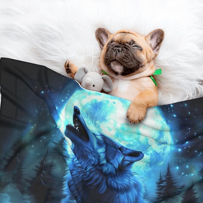 Wolf Blanket for Pet - Animal Throw Blanket 23x16 Moon Night Couch Blankets for Puppy Dogs Cats