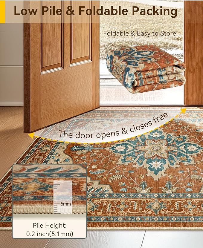 RELEANY Area Rugs Square 6ft Washable Non-Slip, Floral Vintage Distress
