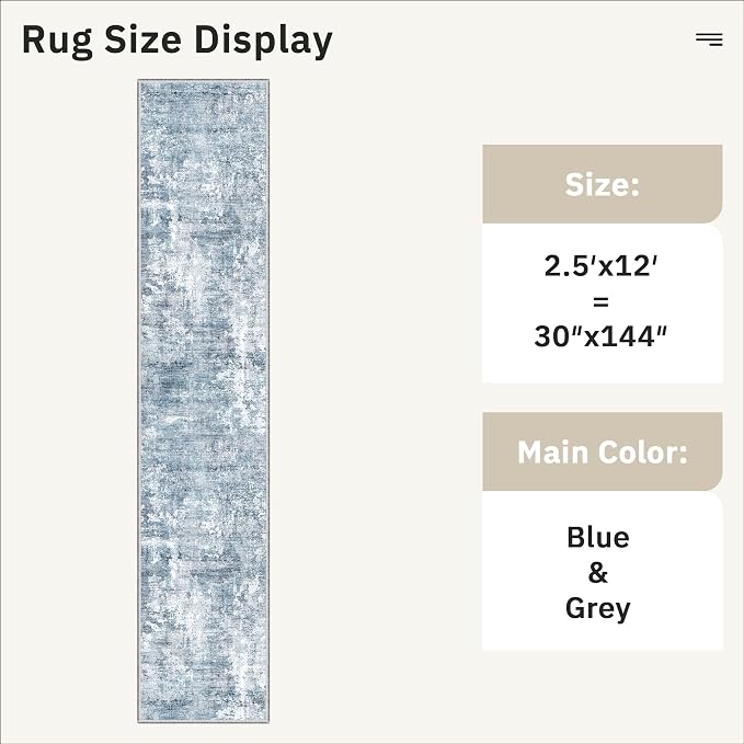 Soalmost Runner Rug 2'6" x 12' Washable Non-Slip 2.5x12 ft Long Runner Rugs