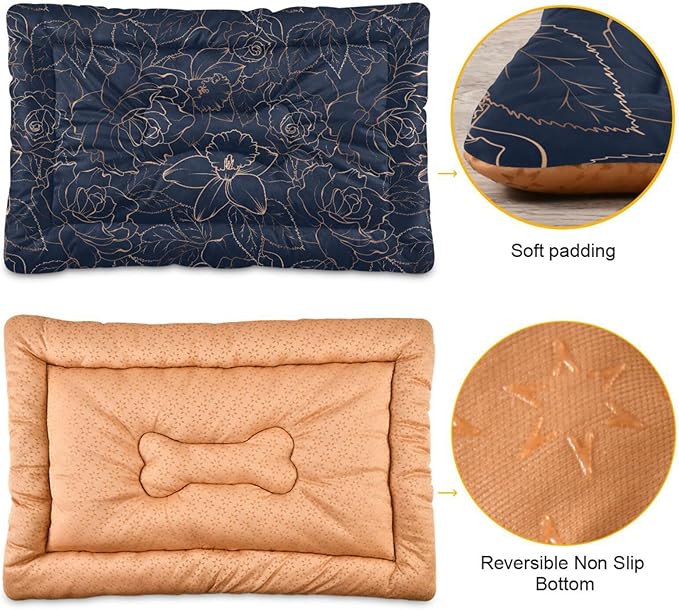 Dark Blue Floral Pet Bed Cute Dog Bed Mat Absorbing Non Slip Pad Pet Sleeping Mat for Small, Medium, and Large Dogs Puppy Cat 24 in x 18 in