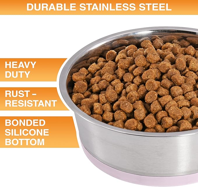 Neater Pet Brands Stainless Steel Dog Bowls with Non-Slip Rubber Bottom – 3 Cup (24 oz), Pink - Set of 2 Heavy Duty Metal Dog Bowls, Dishwasher Safe, Food or Water Bowl, Ideal for Small to Medium Dogs