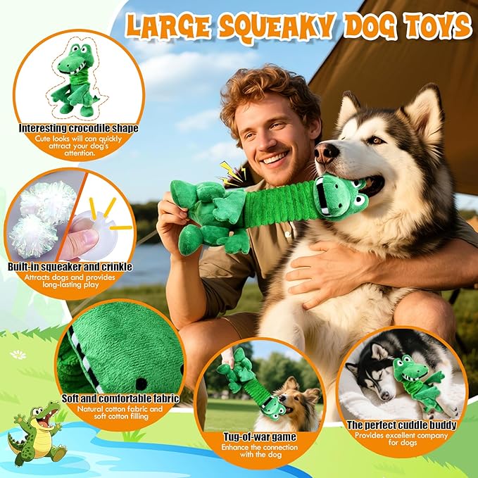 Large Squeaky Dog Toys:Plush Tug of War Dog Toys with Crinkle-Interective Chew Toys for Small,Medium,and Large Breeds- Puppy Toys Keep Them Busy&Dental Exercise