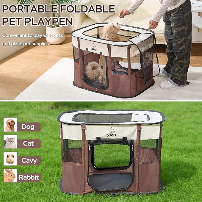 Portable Foldable Pet Playpen Collapsible Crates Kennel Playpen for Dog cat and Rabbit &Travel playpen Outdoor or Indoor (Medium（31.5" L x 23.6" W x 21.7" H）, Green)