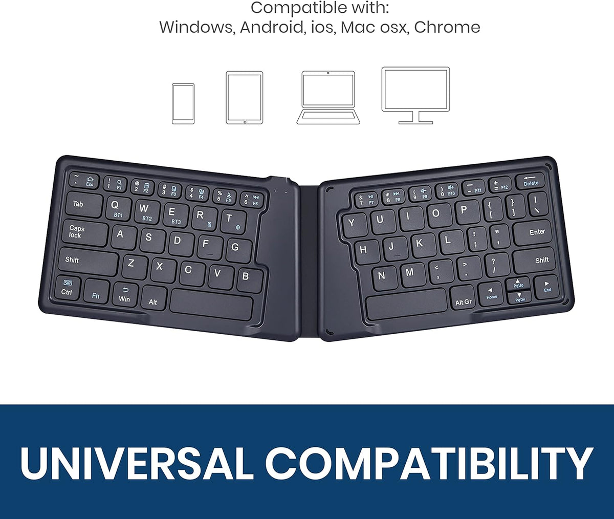 Perixx PERIBOARD-805E, Wireless Foldable Ergonomic Bluetooth Keyboard, Ultra-Thin X Type Keys, Compatible with iOS, Android, or Windows Smartphone, Tablet, or Laptops, US English