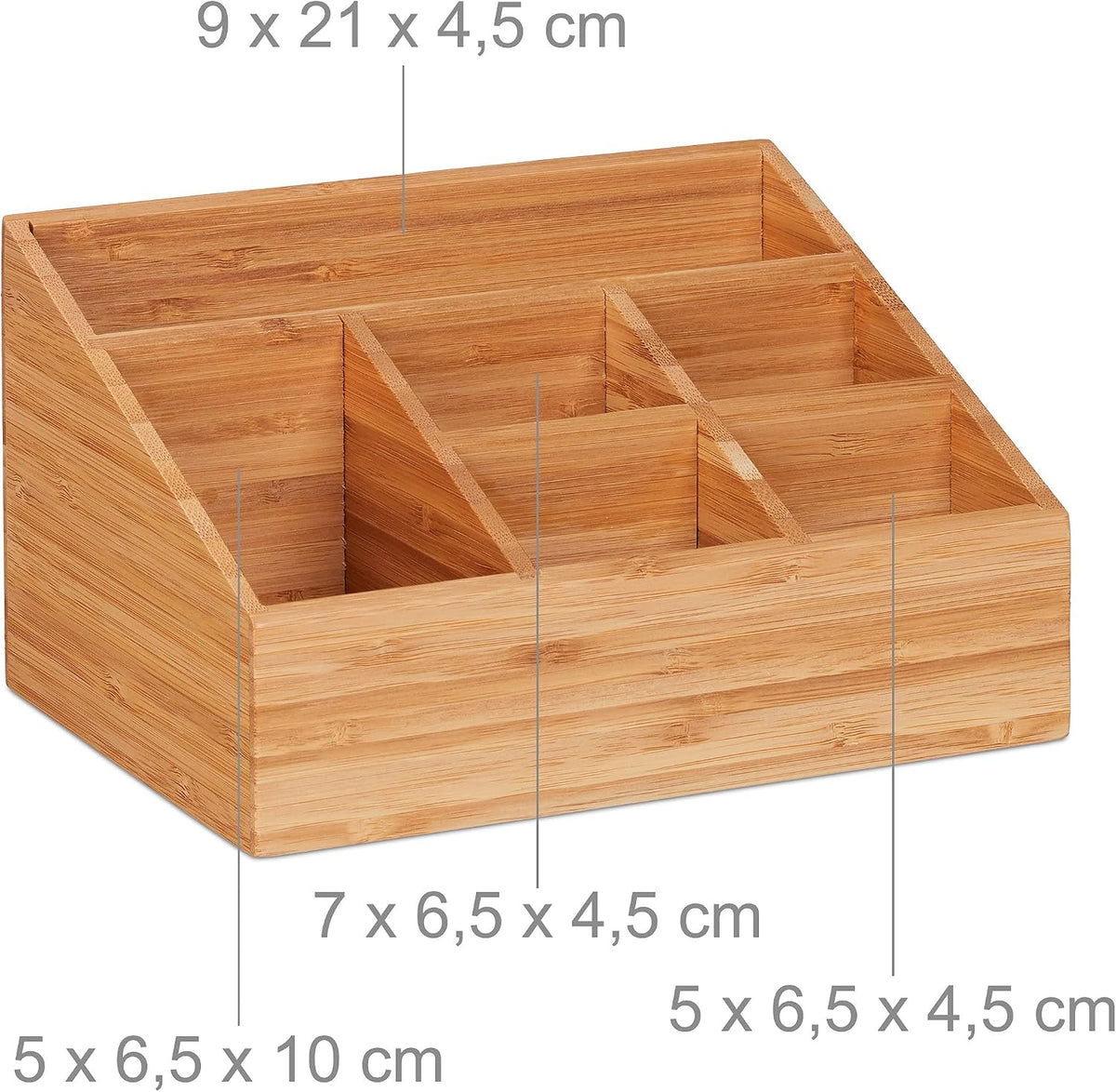 Relaxdays Desk Organiser, 6 Compartments for Pens, Notes, Letters, Paperclips and More, Bamboo Stand, Natural