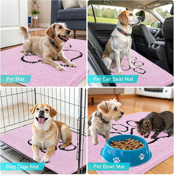 OLANLY Dog Door Mat for Muddy Paws 36x24, Paw Print Design, Absorbs Moisture