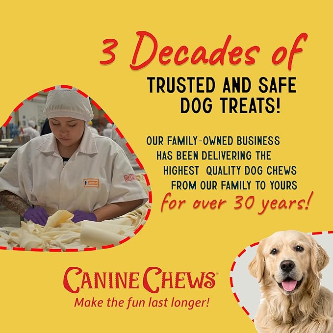 Canine Chews 10" Beef Basted Rawhide Bones for Large Dogs (50 Pack) - Hand-Rolled Dog Rawhide Chews Basted in Beef Broth - Beef Dog Rawhide Bones Promotes Dental Health - Hand-Rolled in Beef Broth