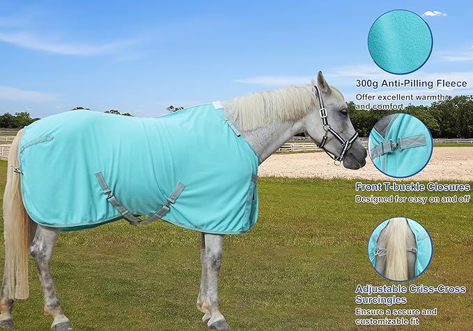 Horse Fleece Cooler, Blanket Liner - 300g Anti-Pilling Fleece, Moisture-Wicking, Cooling & Drying for Post-Workout, Bath & Travel, Prevent Overheating & Chilling Mintgreen 78